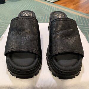 Zodiac Black Leather Halle Wedge Lug Heeled Sandals